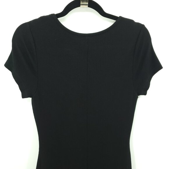 Marine Layer Lexi Black Rib Knit Stretch Short Sleeve Midi Dress M Black - Picture 10 of 16